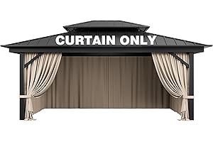 Pakunoda Outdoor Gazebo Curtain Replacement Universal 4-Panel Sidewalls 12' X 16',Outdoor Patio Waterproof Privacy Curtain with Double Zipper for Patio, Canopy, Garden, and Backyard (Curtain Only)