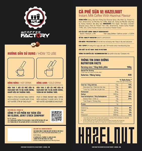 THE COFFEE FACTORY – INSTANT HAZELNUT COFFEE, AUTHENTIC & AROMA FLAVOR FROM VIETNAMESE (PACK OF 1, HAZELNUT FLAVOR)