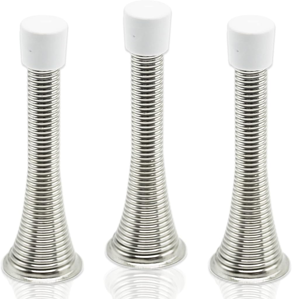 SZCXDKJ 3X Wall Mounted Chrome Spring Door Stop with 3 Replacement Tips