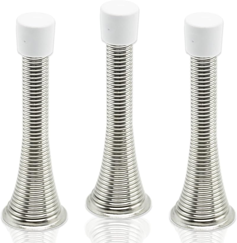 SZCXDKJ 3X Wall Mounted Chrome Spring Door Stop with 3 Replacement Tips