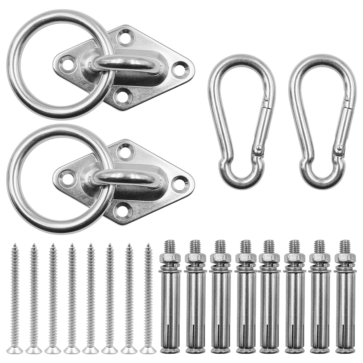ZONADAH 2 Set Stainless Steel Heavy Duty Hanger Hook Hammock Wall Mount Total 20Pcs with O Ring, Suspension Ceiling Hooks Outdoor Swing Mounting Punching Bag Exercise Swivel Carabiner Yoga Mount