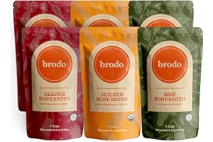 Brodo Classic Variety Pack with Collagen & Protein, Includes Organic Chicken, 100% Grass-Fed Beef, & Hearth Bone Broths for Sipping & Cooking, Nutrient-Dense & Slow-Simmered for Deep Flavor (6x 8.3oz)