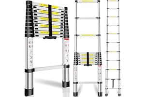 GCCSJ Telescoping Ladder 10.5FT, Telescopic Extension Ladder, Aluminum Alloy Folding Ladder Portable Multi-Purpose for Indoor Outdoor Work, Heavy Duty 330 lbs Load