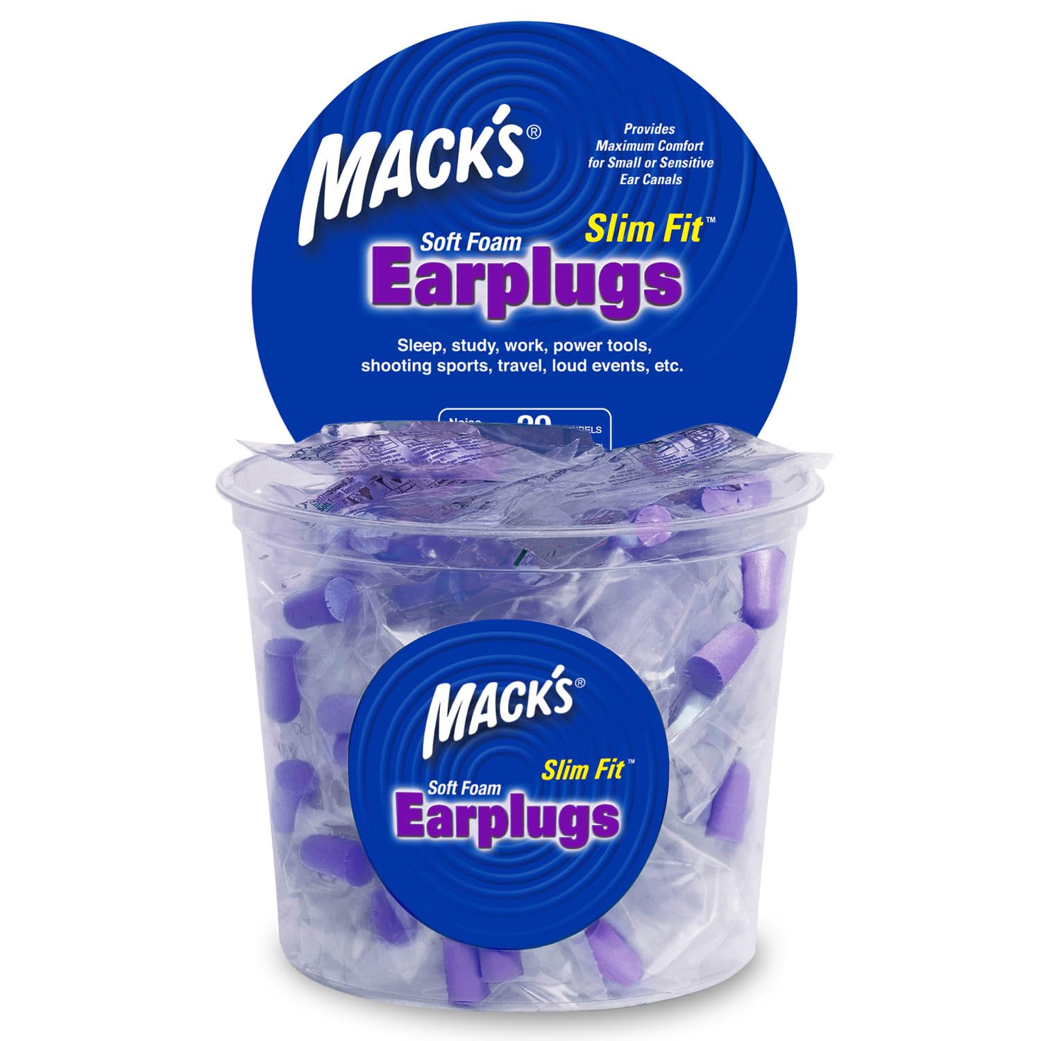 Mack's Slim Fit Ear Plugs (100 Pair) - Purple