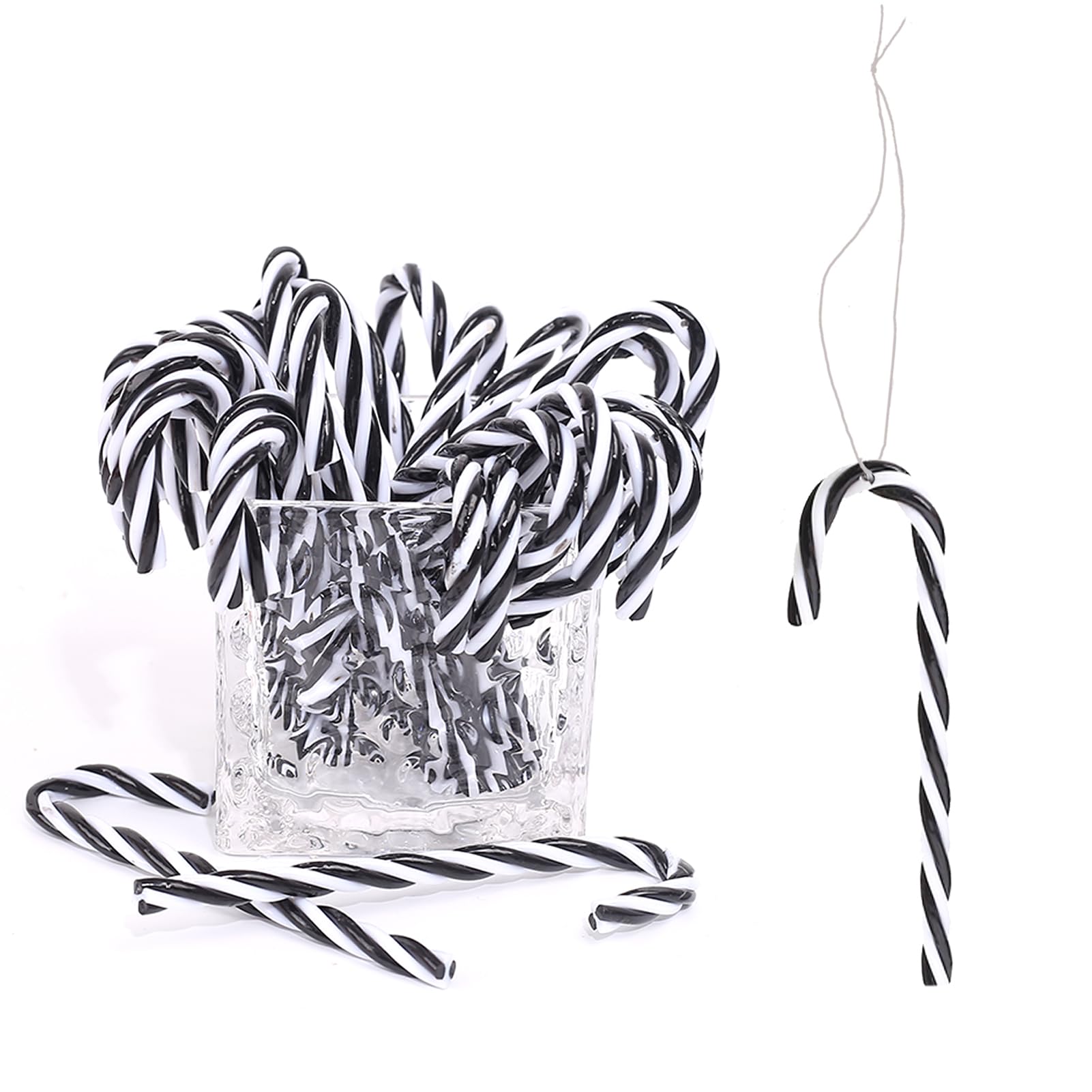 HERZWILD 32pcs Black Christmas Tree Decoration Candy Canes for Hanging Christmas Decoration Pendants Candy Cane Ornaments Xmas Tree Hanging (Black 12cm)