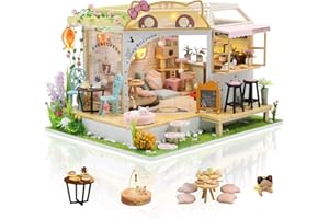 GuDoQi DIY Miniature Dollhouse Kit, Tiny House kit with Music, Miniature House Kit 1:24 Scale, Great Handmade Crafts Gift for Easter Day Birthday Christmas Day,Lovely Cats' Coffee Shop
