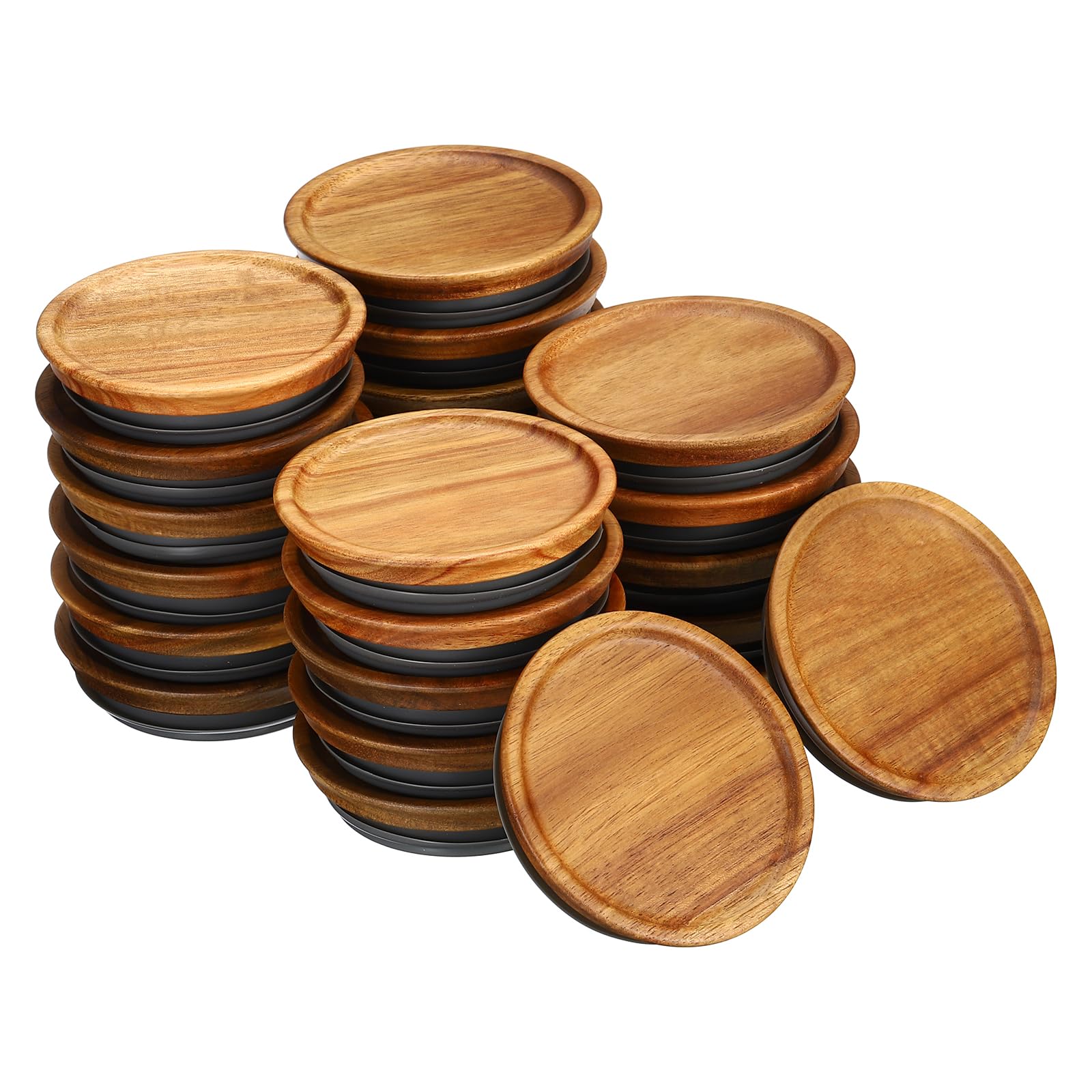 Patikil Wide Mouth Mason Jar Lids with Airtight Silicone Seal - Wooden Lids for Ball Jars (24pcs)