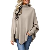 Mock Neck Sweater Women Turtleneck Poncho Sweater Side Slit lightweight Top | Roll Neck Knit Sweater For Women, Oversized Shawl Wraps Turtleneck Poncho Capes,Knit Sweater Blanket, Winter Warm Ponchos