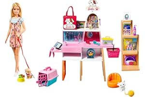 Barbie Doll (11.5-in Blonde) and Pet Boutique Playset with 4 Pets, Color-Change Grooming Feature and Accessories, Great Gift for 3 to 7 Year Olds