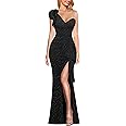 VFSHOW Womens Formal Prom Elegant Ruffle One Shoulder Beaded Strap Ruched Slit Maxi Dress Wedding Evening Long Gown