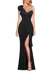 VFSHOW Womens Elegant Ruffle One Shoulder Beaded