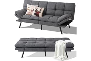 MUUEGM Futon Sofa Bed Couch Convertible Memory Foam Sleeper Love Seat,Modern Daybed for Living Room,Office,Small Space,Apartment,Adjustable Backrests Armrests,71" Sofabed, Pure Grey
