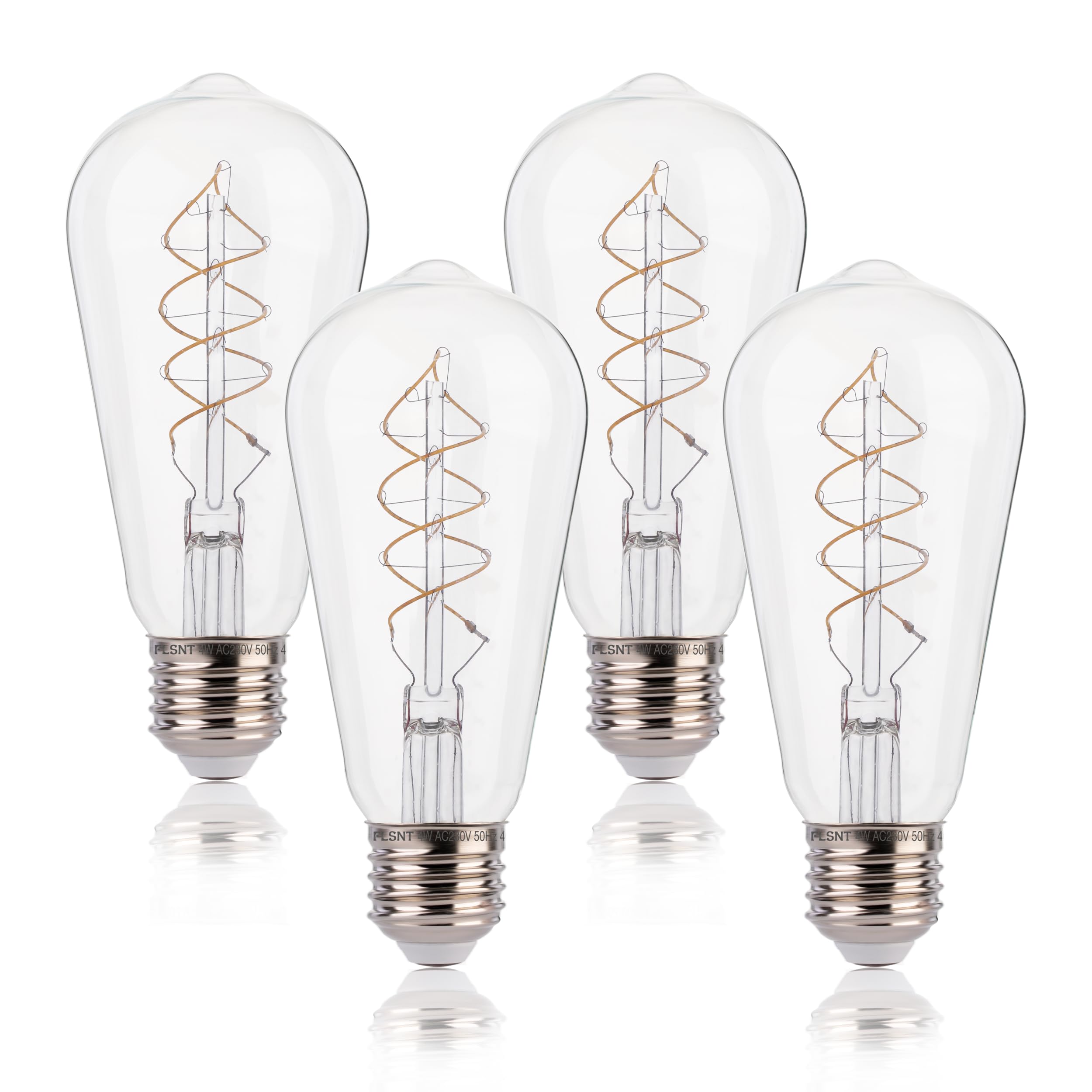 FLSNT LED Edison Light Bulb, ST58 E27 Vintage Light Bulbs, Dimmable 4W Spiral Thin Filament, Decorative Antique Screw Lamp, 40W Equivalent, 2200K, Clear Glass, 4 Pack