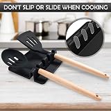 Sinnsally Silicone Cooking Utensil Rest with Drip Pad - Black Spoon Holder view 4