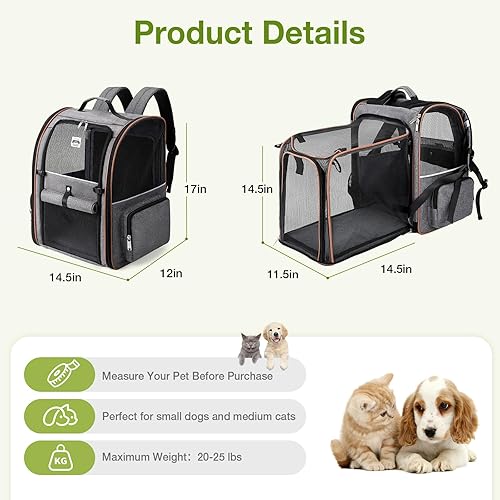Lekebobor Large Cat Backpack Carrier Expandable Pet Carrier