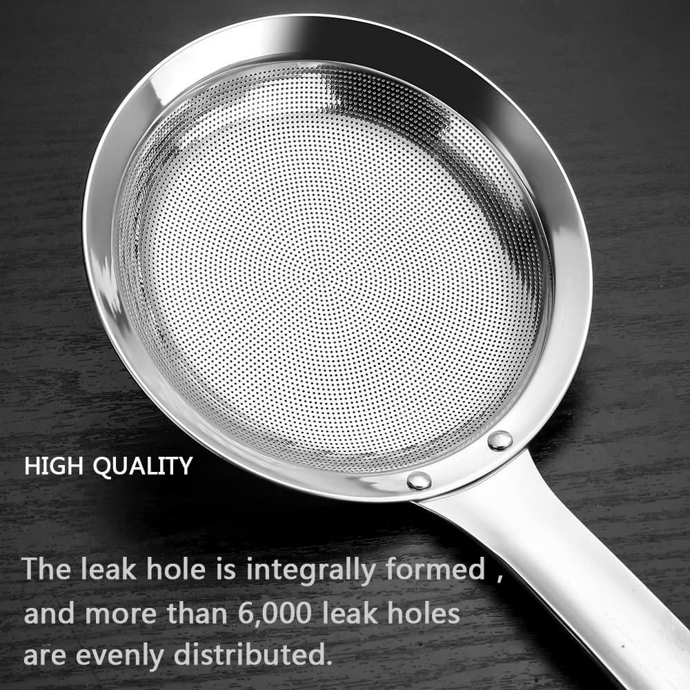 Sieve Fine Mesh Strainer Set Stainless Steel Metal Flat Cooking Skimmer Ladle Colander With Handle Food Strainer Kitchen Tools For Kitchen Baking Oil Filter Flour Sifter Foam,L M Small 3Pack