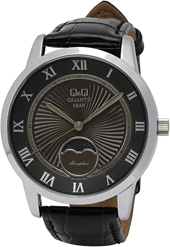 Q & Q Moon Phase - Reloj para Hombre, Esfera Negra, Correa Negra (QZ10J308Y)