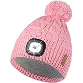 Etsfmoa Winter Hat with Light,Fleece Lined Knit Beanie,Type-c Rechargeable LED Cap