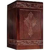 SEHAUSEU Wooden Cremation Urn for Human Ashes,Wooden Carved Cross Cremation Urns,Holds 250 Cubic Inches,Cat and Dog Pet Urns,Decorative Funeral Urn Box and Casket
