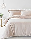 Riva Paoletti King Duvet Cover Set Blush Pink Waffle Weave Texture 2 x Oxford Border Pillowcases Included 100% Cotton Machine Washable 230 x 220cm (91" x 87" inches)