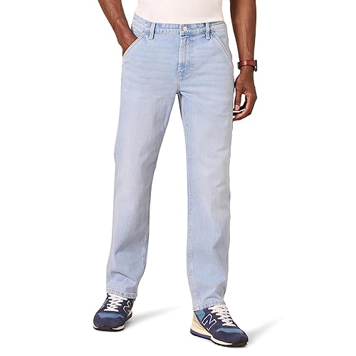 Amazon Essentials Men's Low Stretch Relaxed-Fit Workwear Carpenter Jean, Light Blue Wash, 42W x 34L
