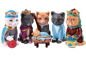 WHLHMK Cat Nativity Sets for Christmas Indoor, Christmas Nativity Set Resin Cat Royal Crafts Statue, Figurine Collection for Home Tabletop Ornaments Christmas Scene Decoration Resin Statue Jewelry