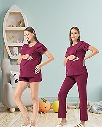Rnxrbb 3 Piece Postpartum Nursing Pajamas Set