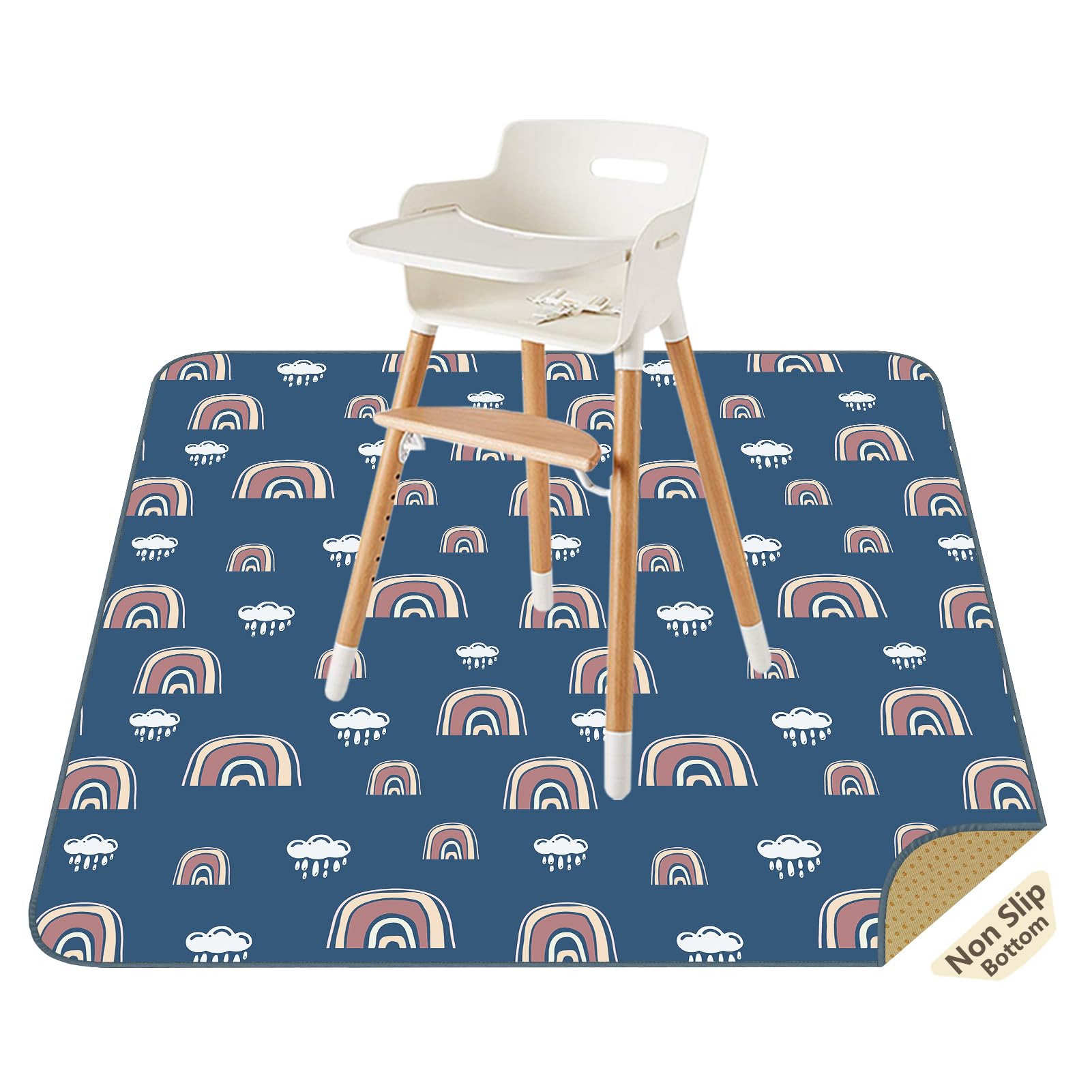 Photo 1 of Splat Mat for Under High Chair/Arts/Crafts by CLCROBD, 51" Baby Anti-Slip Food Splash and Spill Mat for Eating Mess, Waterproof Floor Protector and Table Cloth (Rainbow Magic)