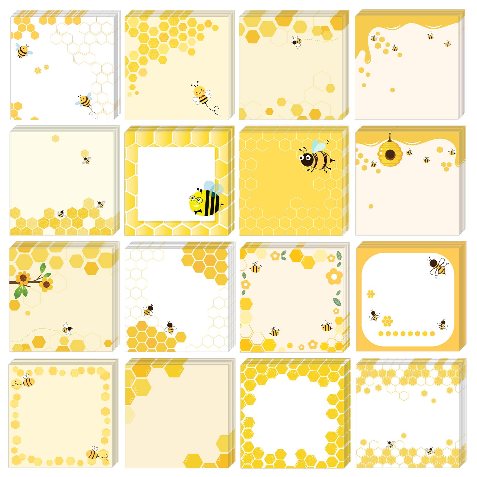 Photo 1 of 16 Pieces Bee Sticky Notes Bee Notepads 3x3 Inch Adhesive Honey Bee Memo Notes Cute Bee Note Pads for School Office Home Supplies Students Teachers Gift