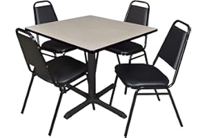 REGENCY Cain 42" Square Breakroom Table- Maple & 4 Restaurant Stack Chairs- Black