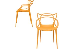 Laura Davidson Furniture Set of 2 - Masters Entangled Chair for Dining & Office -Modern Designer Armchairs with Arm Rest, Made of Solid Color Polypropylene, Orange