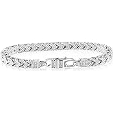Kose Tennis Bracelet for Men Women 6MM Wide Cuban Link Bracelet 14K White Gold Hip Hop Urban Bracelet Pave Cubic Zirconia 7/7.5/8 Inch Length