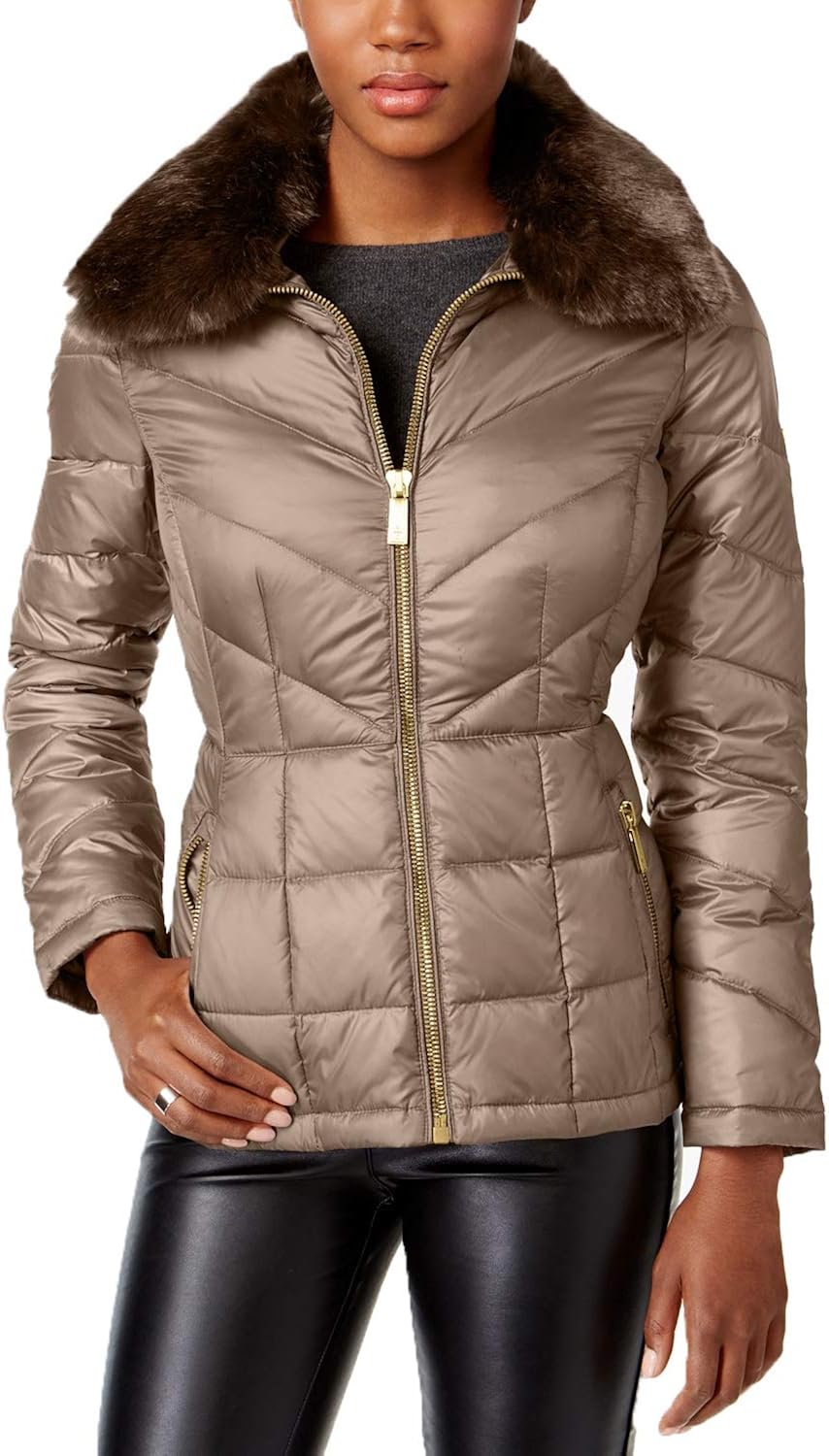 kenneth cole faux fur trim puffer jacket