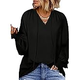 Eytino Plus Size Tops for Women V Neck Long Sleeve Drawstring Floral Boho Print Blouse Shirts Vacation Outfits(1X-5X)