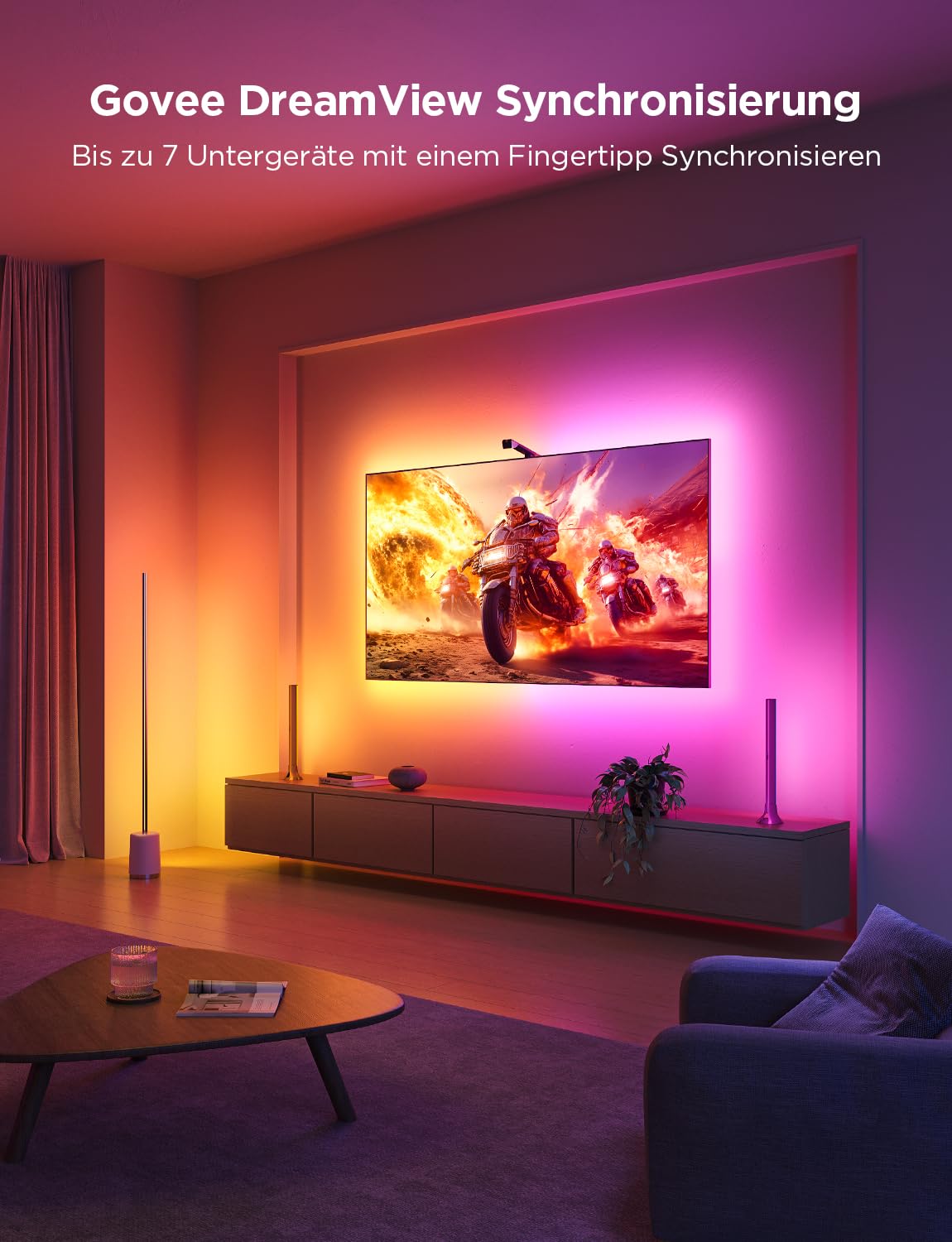 Govee TV Hintergrundbeleuchtung 3 Lite mit Fish-Eye Korrektur Funktion, Sync für 55-65 Zoll TVs, 3,6M RGBICW WiFi TV LED Strip mit Kamera, 4 Farben in 1 Lampenperle, Sprach- & APP-Steuerung 3