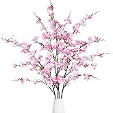 Sggvecsy Artificial Cherry Blossom Flowers 4 Pcs Faux Cherry Blossom Stems Faux Silk Cherry Blossom Branches 43’’ Fake Flowers Long Stems for Vase Arrangements Home Wedding Table Decor (Pink)