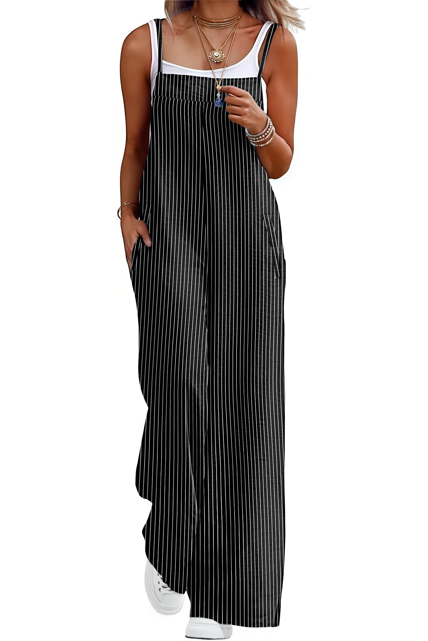 Peaceglad Women's Linen Overalls – Casual Summer Romper, Lightweight, Loose Wide-Leg, With Deep Pockets