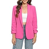 TRNY Womens Blazer Ruched Sleeve Shawl Lapel Suit Blazers Jackets with Pockets for Women Business Casual and Work Office