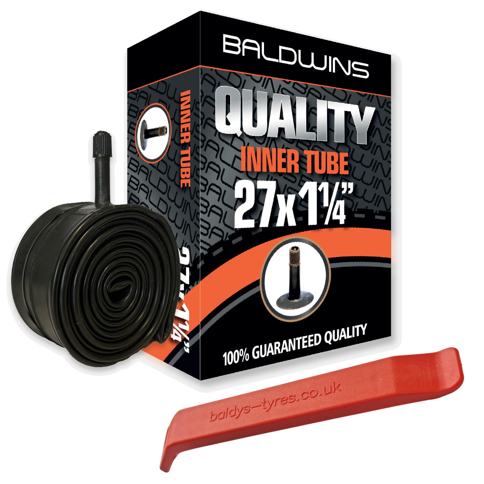 Baldwins Bike Inner Tube 27 x 1-1/4 Schrader Valve & BALDY'S TYRE LEVER