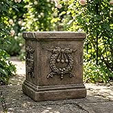 Shlinnuo 17 Inch Sculptural Garden Plinth Base Statue, Embossed Design Durable and Sturdy Resin Fiber Base,Antique Stone Fini