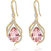 Austrian Crystal Hollow Teardrop Halo Drop Twisted Dangle Earrings for Women 14K Rose Gold Plated Hypoallergenic Jewelry
