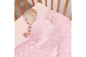 Bertte Plush Baby Blanket for Boys Girls | Swaddle Receiving Blankets Super Soft Warm Lightweight Breathable for Infant Toddler Crib Stroller - 40"x50" Large, Pink Hearts Embossed