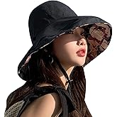 HUAMULAN Women Summer Sun Hat Wide Brim Wired Edge Floral Beach Bucket Hats Reversible Foldable Travel UV Protection Lady Hat