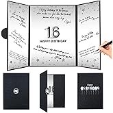 Crenics 16th Birthday Decorations for Boy, Black 16th Birthday Signature Guest Book Alternative, Awesome Sixteen Party Gifts