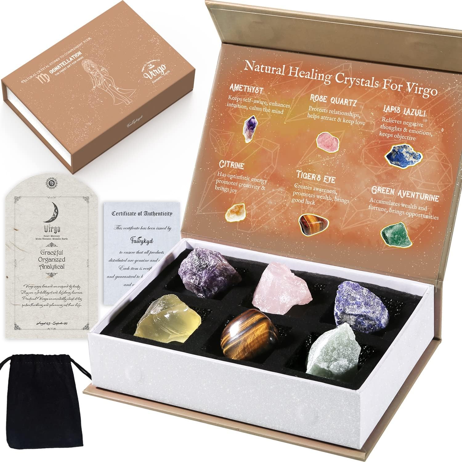 Indoor Fountains & Accessories - Faivykyd Virgo Zodiac Crystals, Spiritual Gifts for Women, Healing Stones Astrology Gifts for Women, Birthday Gifts Ideas for Girlfriends Sisters Mom Daughters Aunt, Stress Relief Gifts for Her