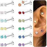 ORAZIO 20G Threadless Flat Back Earring for Women Men, Hypoallergenic Surgical Steel Push in Flatback Stud Earrings, Cartilage Helix Tragus Conch Labret Nostril Piercing Jewelry