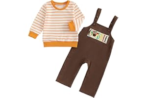 MERSARIPHY Toddler Baby Boys Halloween Outfits Stripe Shirt Sweatshirt + Overalls Little Pumpkin Boo Fall Winter Clothes Set