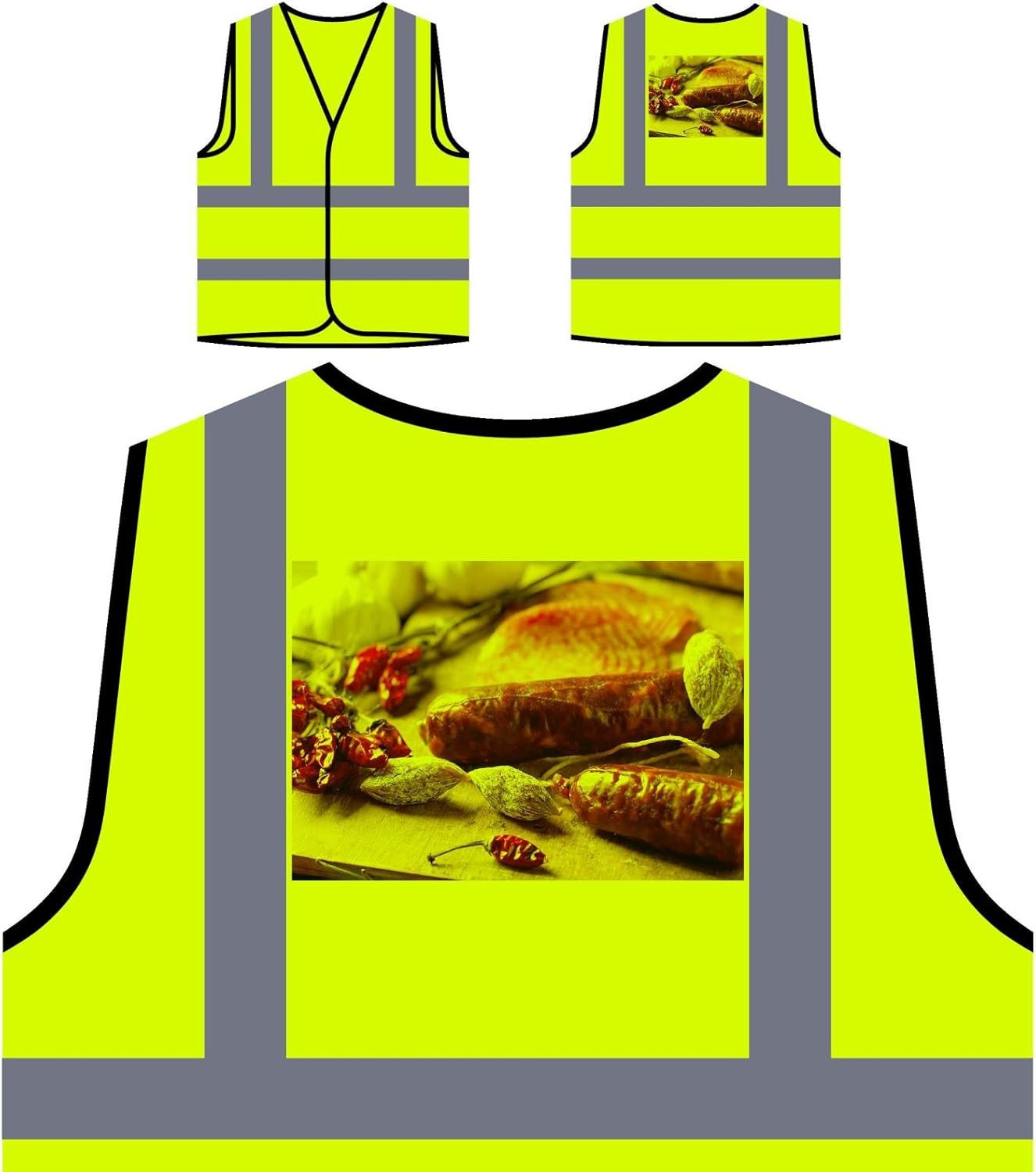 Fleisch-Fest Salami Italien New World Chef Personalisierte High Visibility Gelbe Sicherheitsjacke Weste b958v
