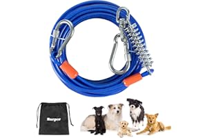 Barpor Dog Leads for Yard 50FT Heavy Duty 6.5MM Extra Thick Dog Runner for Large Dogs Tie Out Cable Stainless Steel Dog Leash with Spring 8MM Lockable Hooks Dog Run up to 300 Pounds