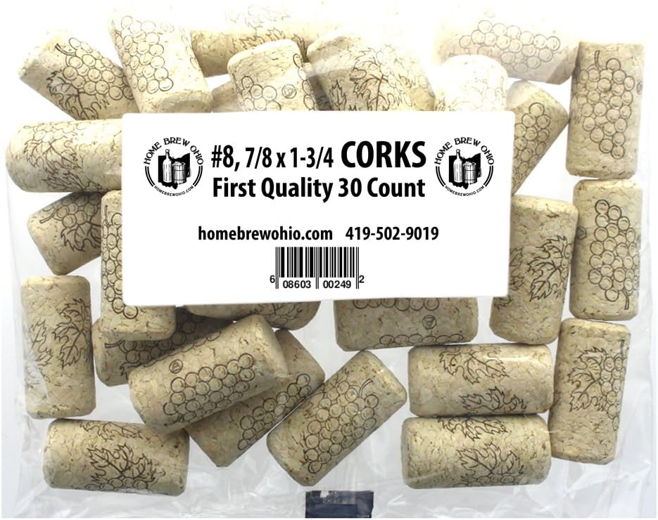 Home Brew Ohio #8 Straight Corks, 7/8" x 1-3/4" (Pack of 30)